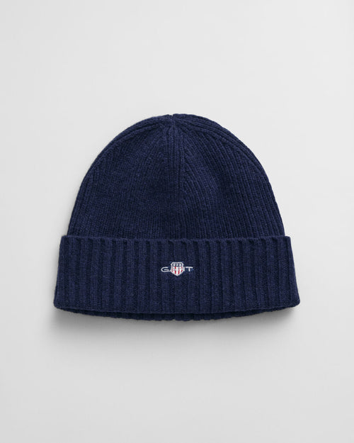 An image of the Gant Shield Wool Beanie in Marine.