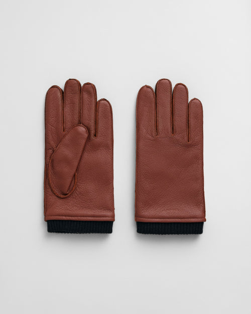 An image of the Gant Cashmere Lined Leather Gloves in Cognac Brown.