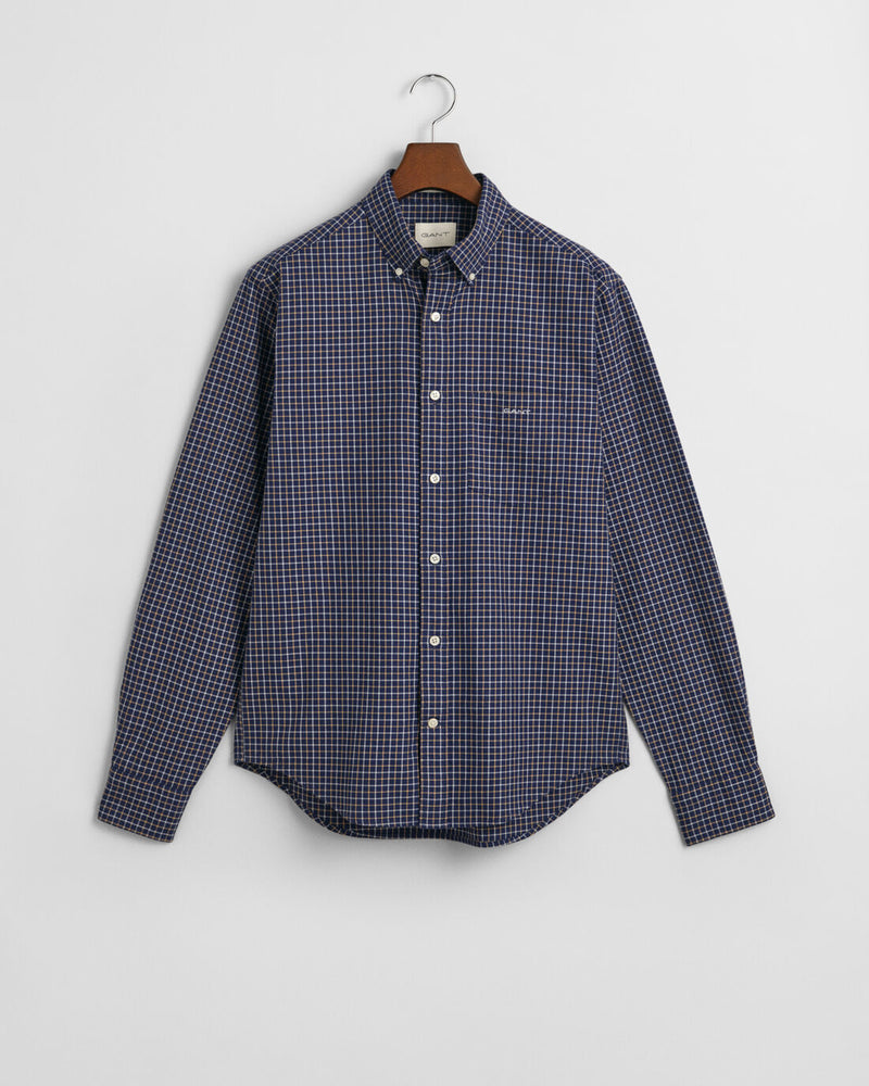 An image of the Gant Regular Fit Jaspe Tattersall Shirt in Persian Blue.