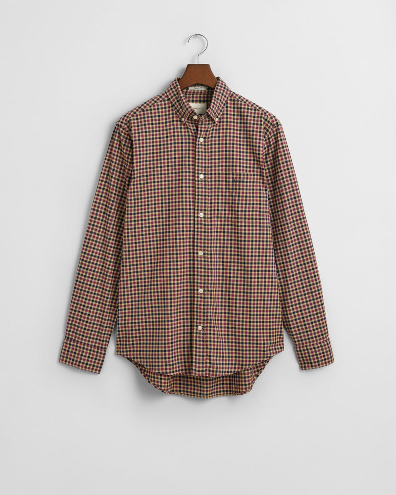 An image of the Gant Regular Fit Gingham Light Twill Shirt in Wine Red.