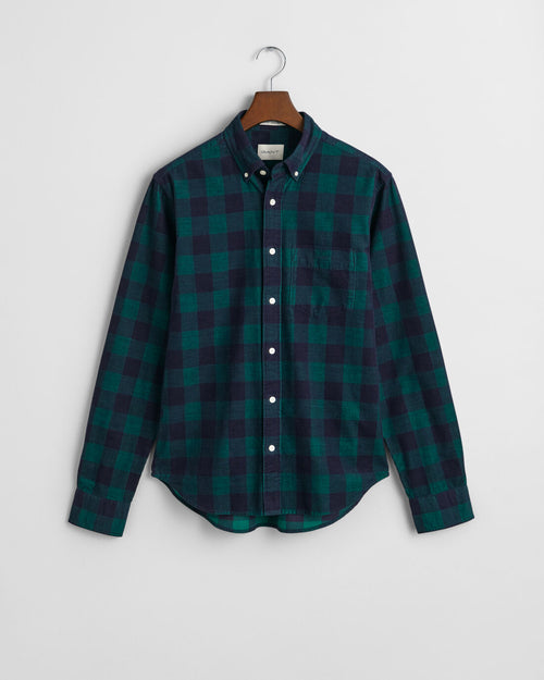 An image of the Gant Regular Fit Checked Corduroy Shirt in Forest Green.