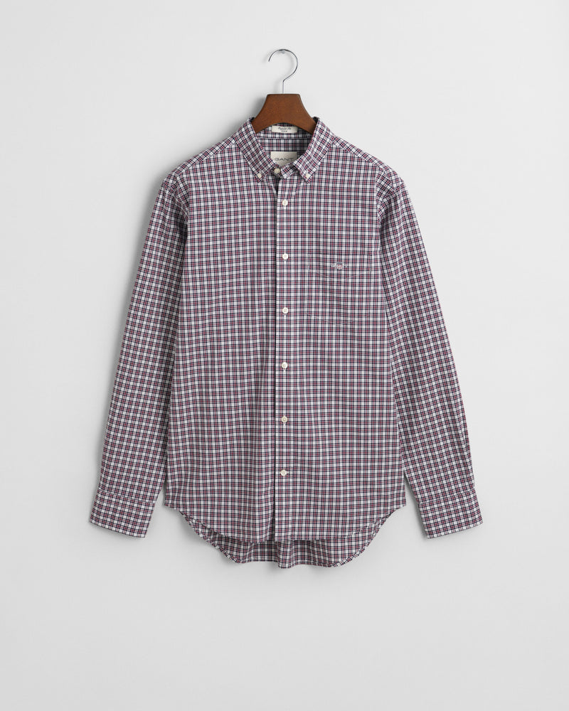 An image of the Gant Regular Fit Poplin Small Check Shirt in Plumped Red.