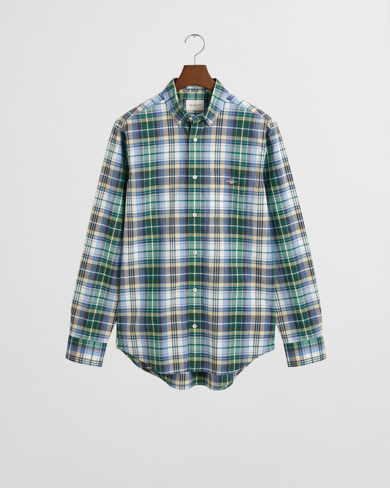 An image of the Gant Regular Fit Poplin Tartan Check Shirt in Deep Forest Green.