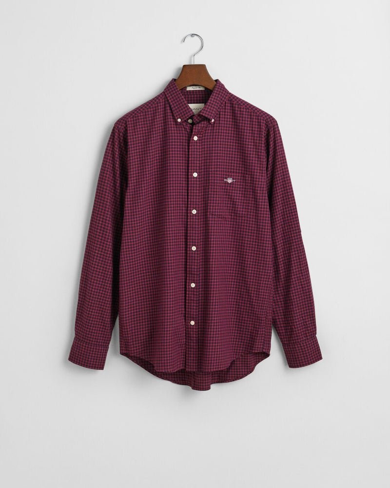 An image of the Gant Regular Fit Micro Checked Flannel Shirt in Wine Red.