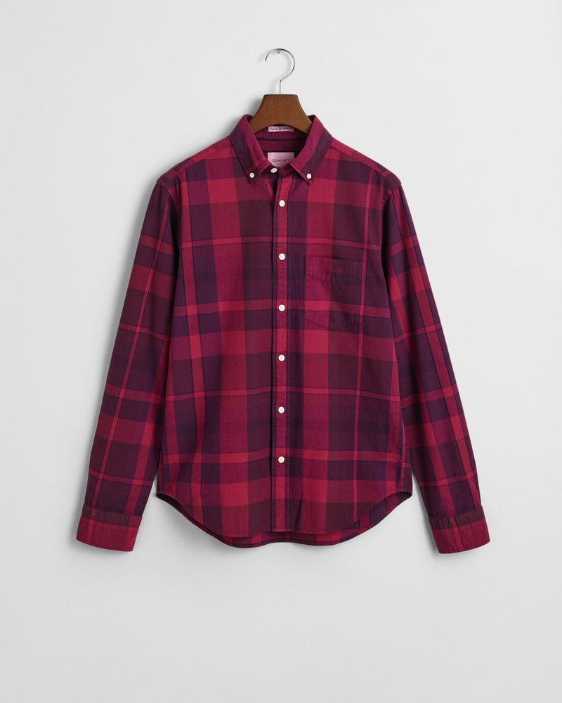 An image of the Gant Regular Fit Garment Dyed Checked Shirt in Rich Wine.