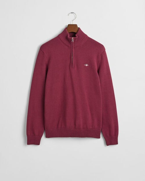 An image of the Gant Casual Cotton Half Zip in Wine Red.