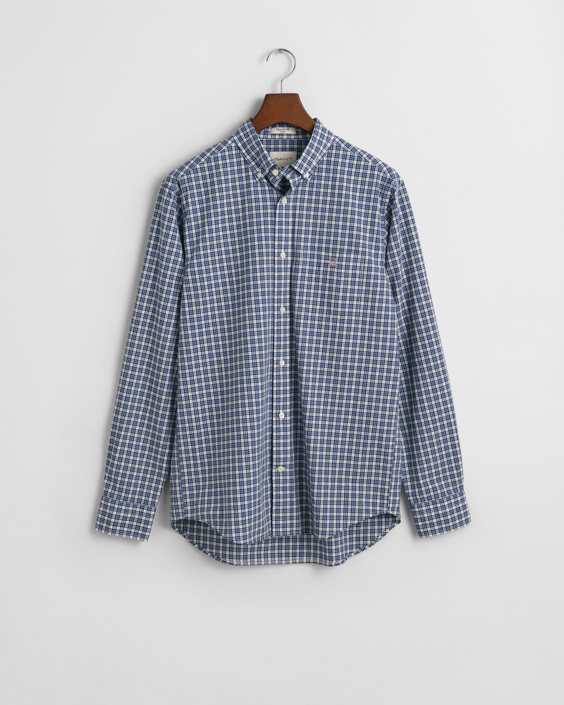 An image of the Gant Regular Fit Poplin Small Check Shirt in College Blue.