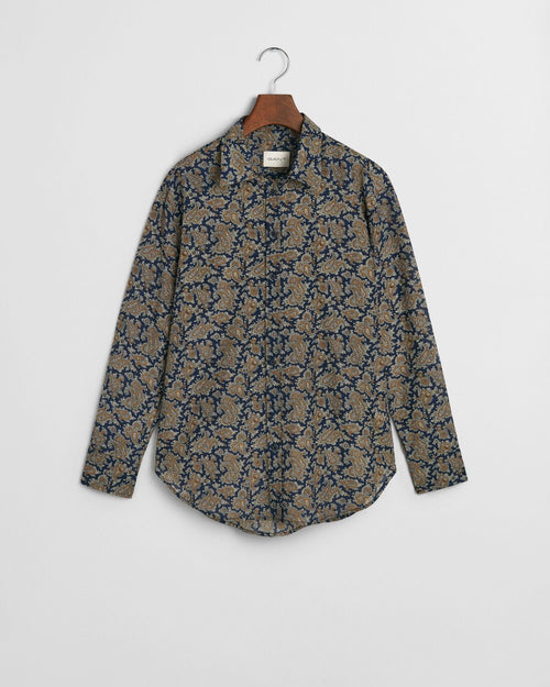 An image of the Gant Paisley Cotton Silk Shirt in Persian Blue.