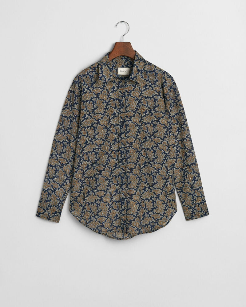 An image of the Gant Paisley Cotton Silk Shirt in Persian Blue.