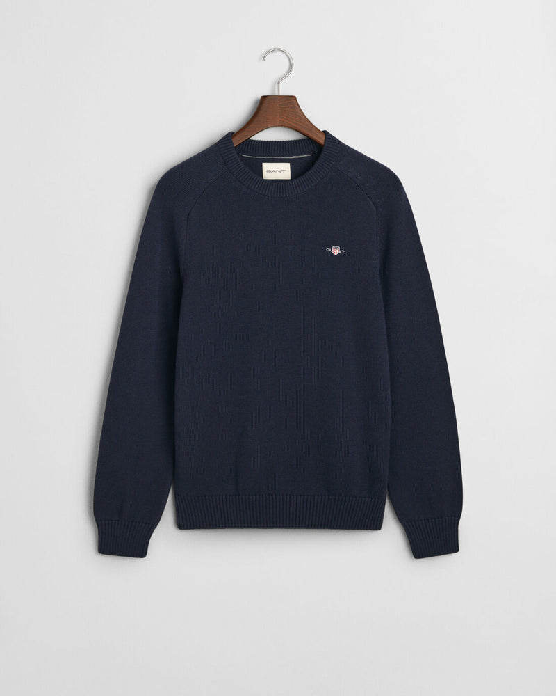 An image of the Gant Casual Cotton Crew Neck Sweater in Evening Blue.