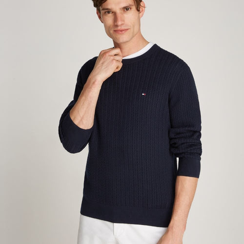 An image of the Tommy Hilfiger Herringbone Knit Crew Neck Jumper in Desert Sky.