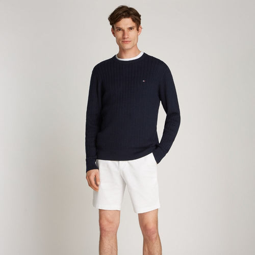 An image of the Tommy Hilfiger Herringbone Knit Crew Neck Jumper in Desert Sky.