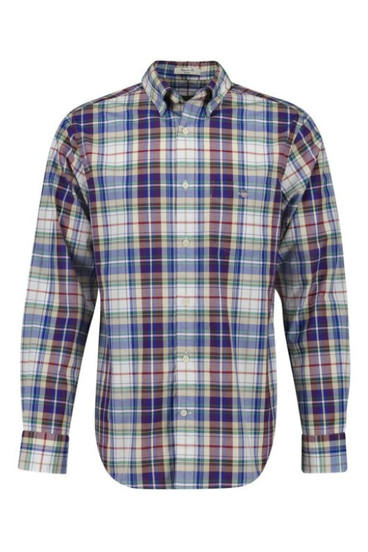 An image of the Gant Regular Fit Poplin Tartan Check Shirt in Wine Red.