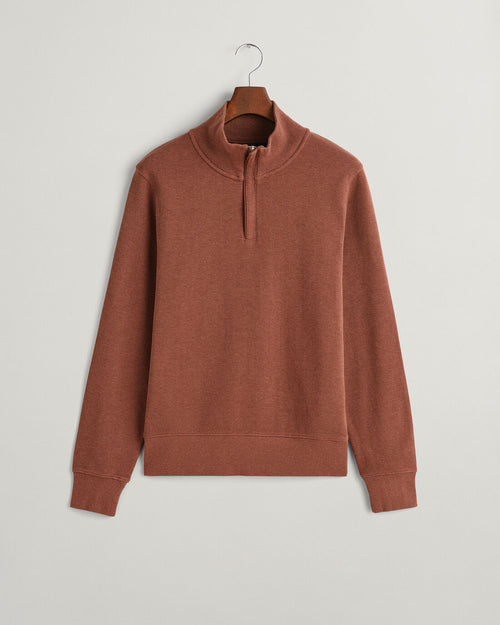 An image of the Gant Sacker Rib Half Zip Sweater in Weathered Brown.